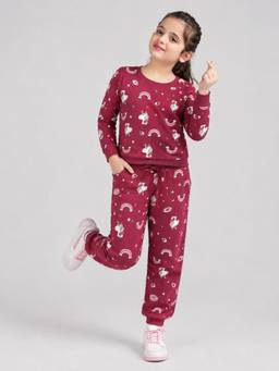 PLUM TREE - Girls Premium Soft Cotton Full Sleeves Sweatshirt and Joggers - Pink