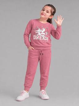 PLUM TREE - Girls Premium Soft Cotton Full Sleeves Sweatshirt and Joggers - Pink