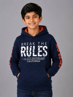 PLUM TREE - Boys Premium Soft Cotton Full Sleeve Hoodie Sweatshirt - Navy Blue