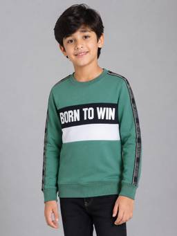 PLUM TREE - Boys Premium Soft Cotton Full Sleeve Round Neck Sweatshirt - Green