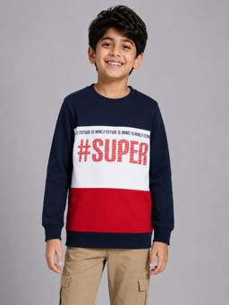 PLUM TREE - Boys Premium Soft Cotton Full Sleeve Round Neck Sweatshirt - Navy Blue