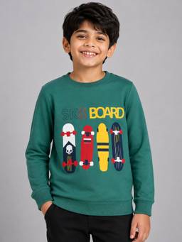 PLUM TREE - Boys Premium Soft Cotton Full Sleeve Round Neck Sweatshirt - Green