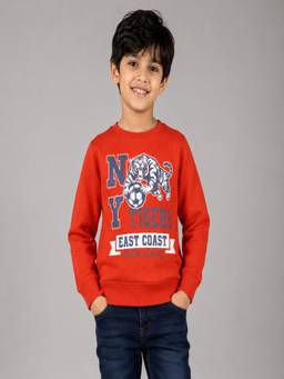 PLUM TREE - Boys Premium Soft Cotton Full Sleeve Round Neck Sweatshirt - Orange