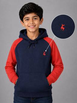 PLUM TREE - Boys Premium Soft Cotton Full Sleeve Hoodie Sweatshirt - Navy Blue