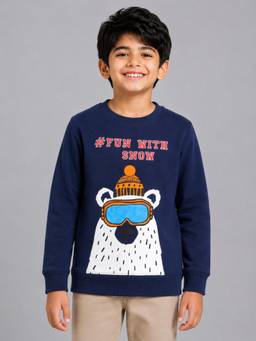 PLUM TREE - Boys Premium Soft Cotton Full Sleeve Round Neck Sweatshirt - Navy Blue