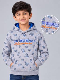 PLUM TREE - Boys Premium Soft Cotton Full Sleeve Hoodie Sweatshirt - Grey