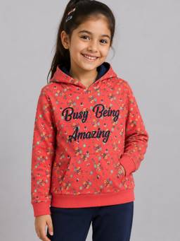 PLUM TREE - Girls Premium Soft Cotton Full Sleeve Hoodie Sweatshirt - Orange
