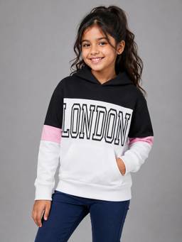 PLUM TREE - Girls Premium Soft Cotton Full Sleeve Hoodie - Black