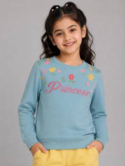 PLUM TREE - Girls Premium Soft Cotton Full Sleeve Round Neck Sweatshirt - Aqua