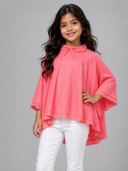PLUM TREE - Girls Premium Soft Cotton Sleeveless Poncho Sweatshirt - Pink