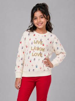 PLUM TREE - Girls Premium Soft Cotton Full Sleeve Round Neck Sweatshirt - Off White