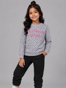 PLUM TREE - Girls Premium Soft Cotton Full Sleeve Round Neck Sweatshirt - Grey