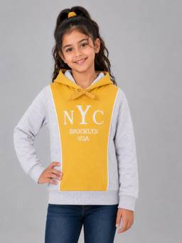 PLUM TREE - Girls Premium Soft Cotton Full Sleeve Hoodie - Grey