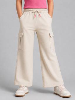 PLUM TREE - Girls Velour Wide Leg Cargo Pant - Beige