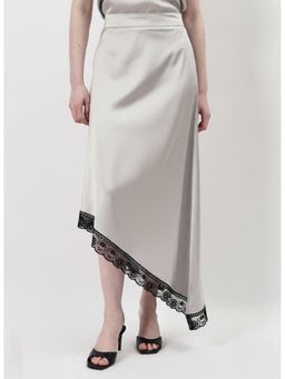 AAREIN - Silver Lace Asymmetric Satin Skirt