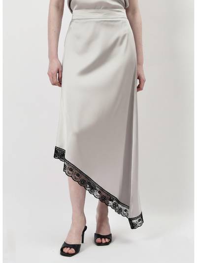 Silver Lace Asymmetric Satin Skirt