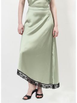 AAREIN - Green Lace Asymmetric Satin Skirt