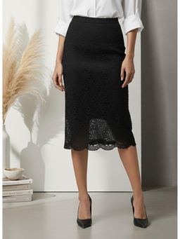 AAREIN - Black Lace Midi Skirt