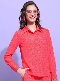 TOKYO TALKIES - Pink Floral Printed Regular Fit Opaque Casual Shirt