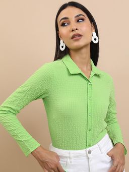 TOKYO TALKIES - Green Textured Casual Shirt