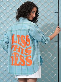 TOKYO TALKIES - Women Blue Checked Button Down Shirt