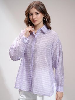 TOKYO TALKIES - Women Purple Textured Casual Shirt