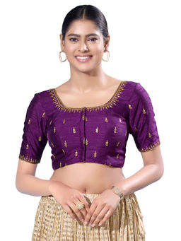 SALWAR STUDIO - Purple Mulbury Silk Embroidered Stitched Blouse