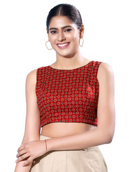 SALWAR STUDIO - Maroon Cotton Block Print Stitched Blouse