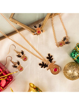 Arendelle - Christmas Rudolf Reindeer Pendant Earrings Ring and Bracelet Set