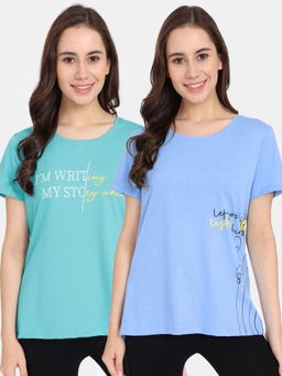 Zivame - Rosaline Bloom Fest Knit Cotton Top - Blue (Pack of 2)