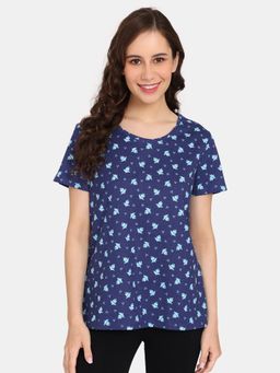 Zivame - Rosaline Mystic Town Knit Cotton Top - Ocean Cavern