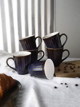 The Decor Mart - Blue Glazed and Golden Coffee Tea Milk Mug - Set of 6