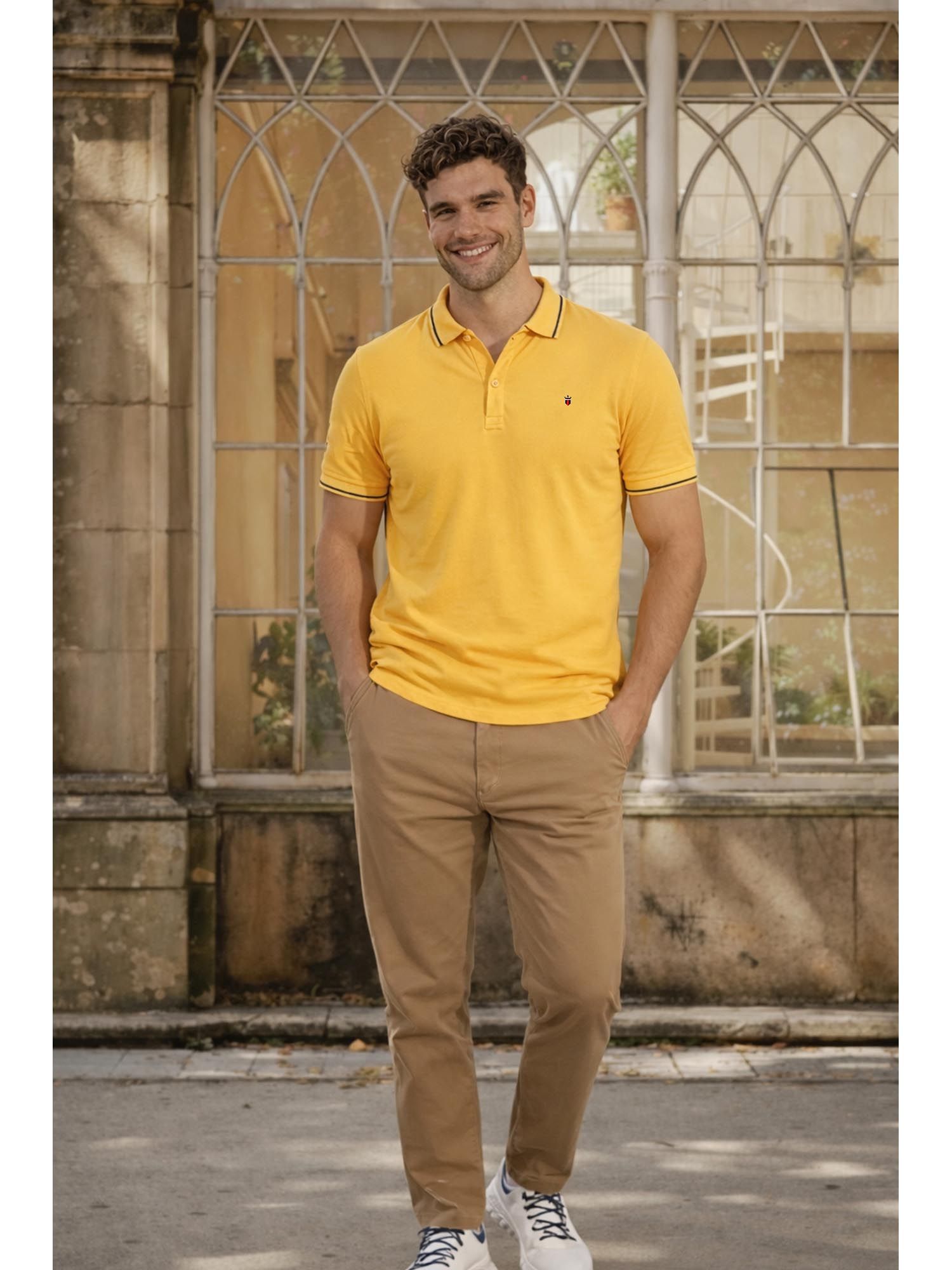 Buy Louis Philippe Men's Yellow Polo T-Shirt with Collar Tipping