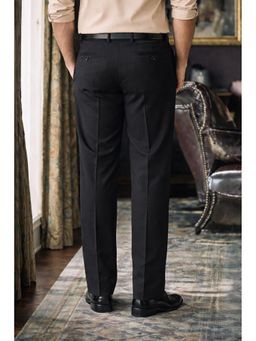Louis Philippe - Men Black Slim Fit Solid Flat Front Formal Trousers