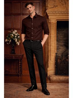 Louis Philippe - Men Black Regular Fit Solid Flat Front Formal Trouser