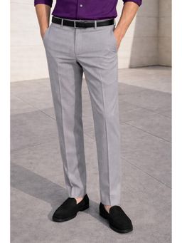 Louis Philippe - Men Grey Slim Fit Textured Flat Front Formal Trouser