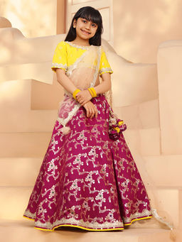 Fayon Kids - Yellow Brocade Choli & Lehenga with Dupatta (Set of 3)