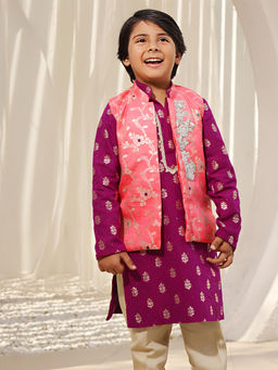 Fayon Kids - Brocade Jacket With Kurta And Pyjama (Set of 3)