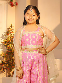 Fayon Kids - Lavender Brocade Top & Palazzo with Cape (Set of 3)