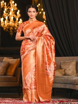Beatitude - Multicolor Kashmiri Digital Print Blended Silk Zari Border Saree with Unstitched Blouse
