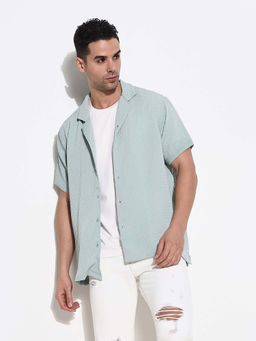 SHOWOFFFF - Green Cuban Collar Relaxed Fit Shirt