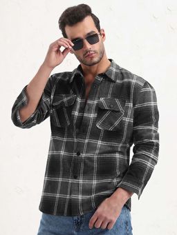 SHOWOFFFF - Men Grey Checked Slim Fit Shacket