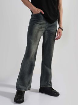 SHOWOFFFF - Mens Grey Washed Wide Leg Jeans