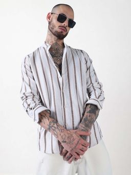 SHOWOFFFF - Men Off White Cotton Stripes Shirt