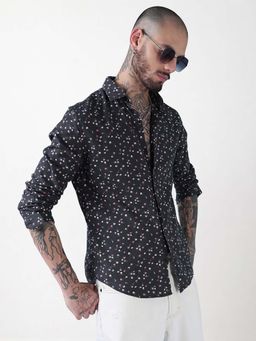 SHOWOFFFF - Men Grey Cotton Floral Shirt