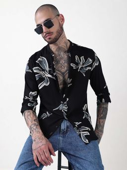 SHOWOFFFF - Men Black Cotton Floral Shirt