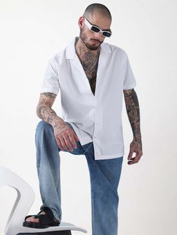 SHOWOFFFF - Men White Cotton Solid Shirt