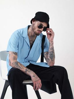 SHOWOFFFF - Men Blue Cotton Solid Shirt