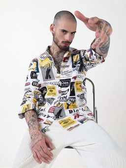 SHOWOFFFF - Men White Cotton Graphic Shirt