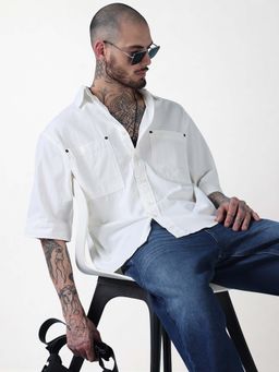 SHOWOFFFF - Men White Cotton Solid Shirt